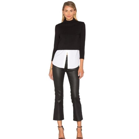 Theory Tops - Theory Gracila Black Twill mock neck White Layered Top M